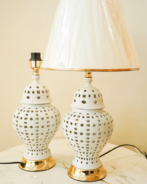 Porcelain white table lamp pair