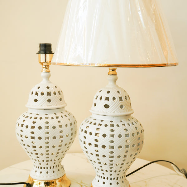 Porcelain white table lamp pair