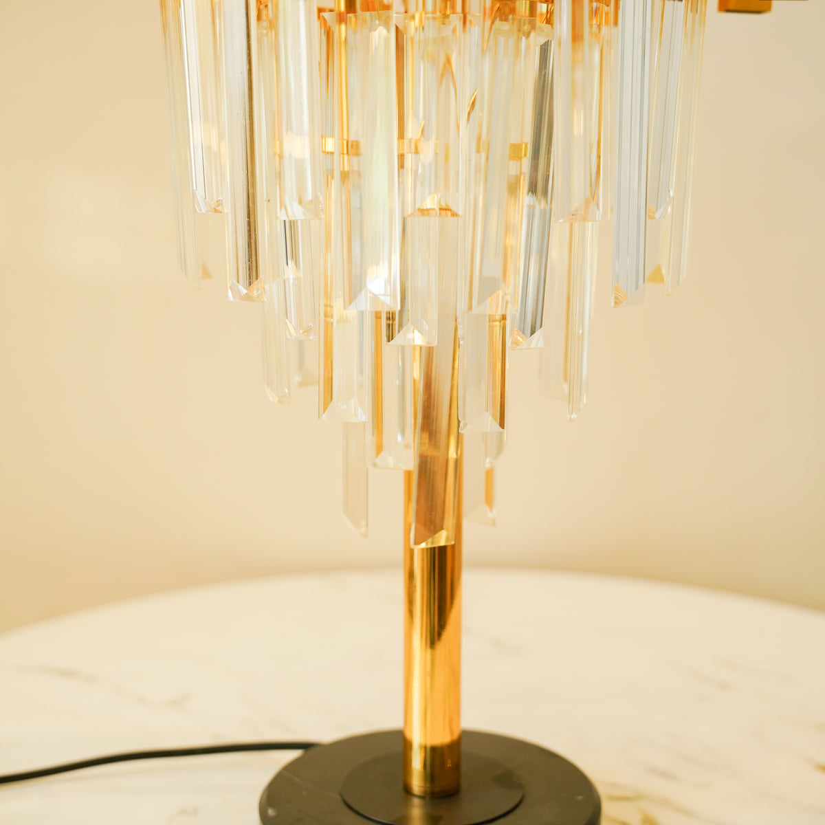 Hanging crystal table lamp pair
