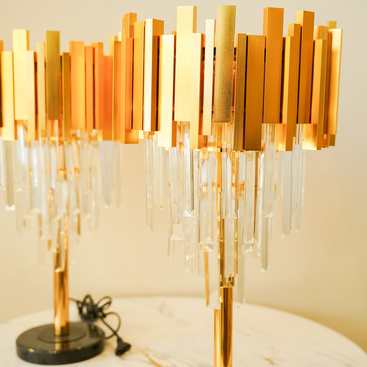 Hanging crystal table lamp pair