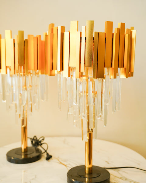 Hanging crystal table lamp pair
