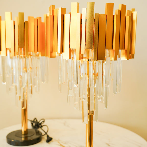 Hanging crystal table lamp pair