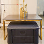Layered black marble and leather centre table 2 piece