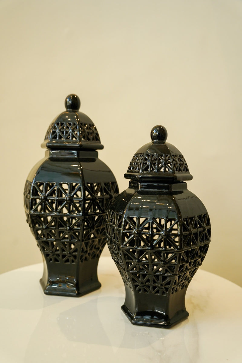 Hollow carved small candy jar set 2 pc