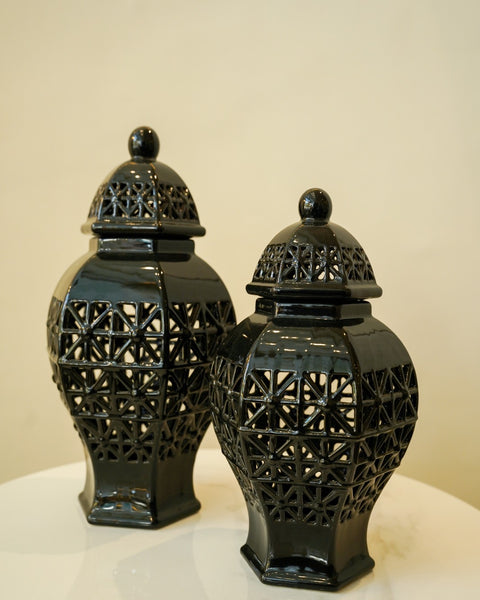 Hollow carved small candy jar set 2 pc