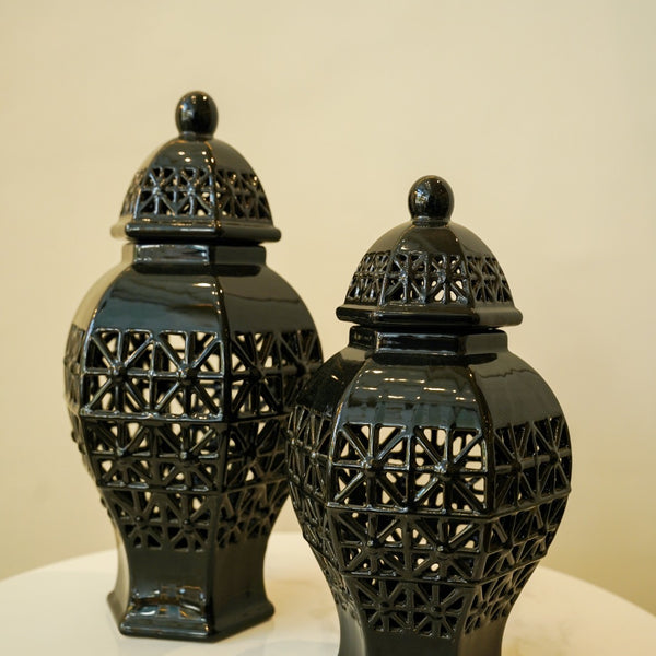 Hollow carved small candy jar set 2 pc