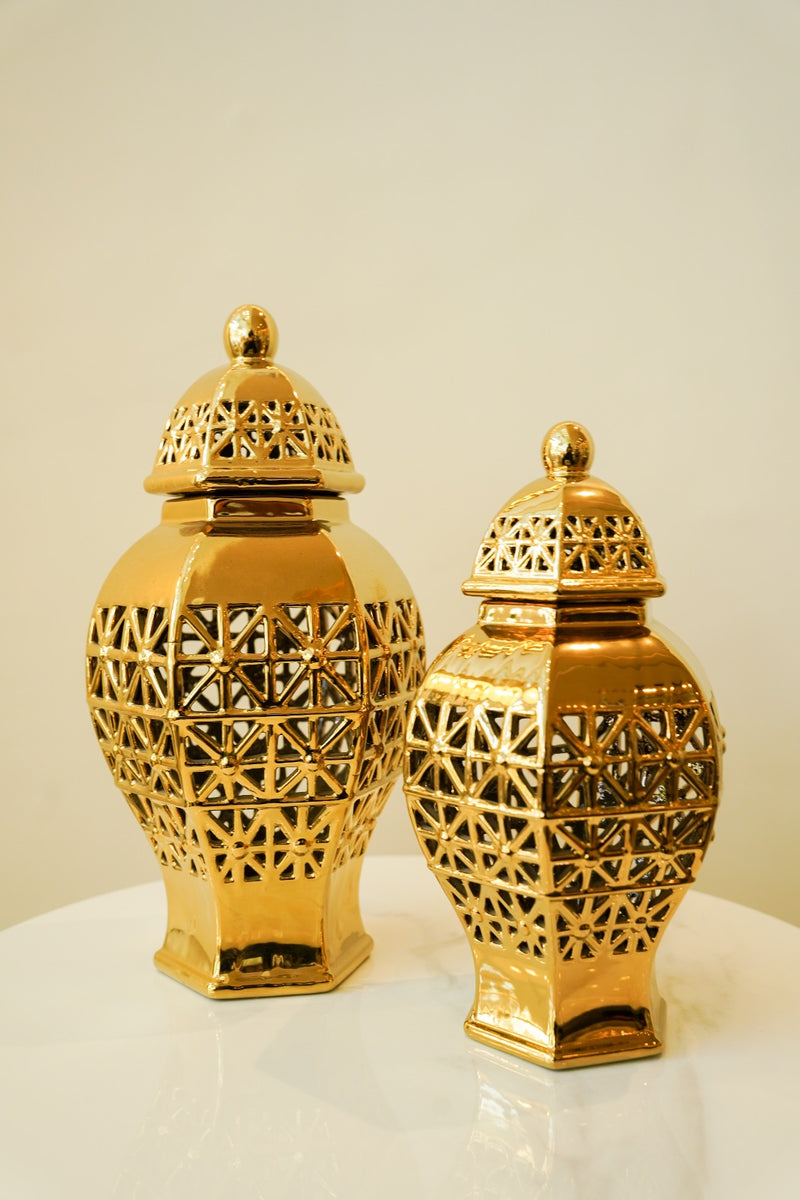 Hollow carved small candy jar set 2 pc