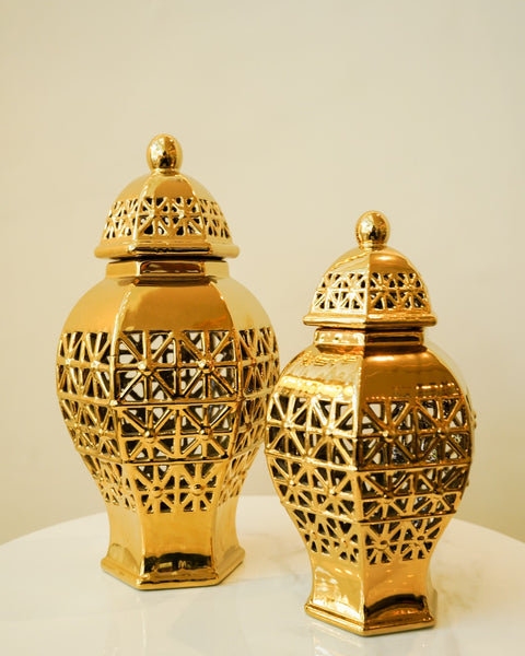 Hollow carved small candy jar set 2 pc