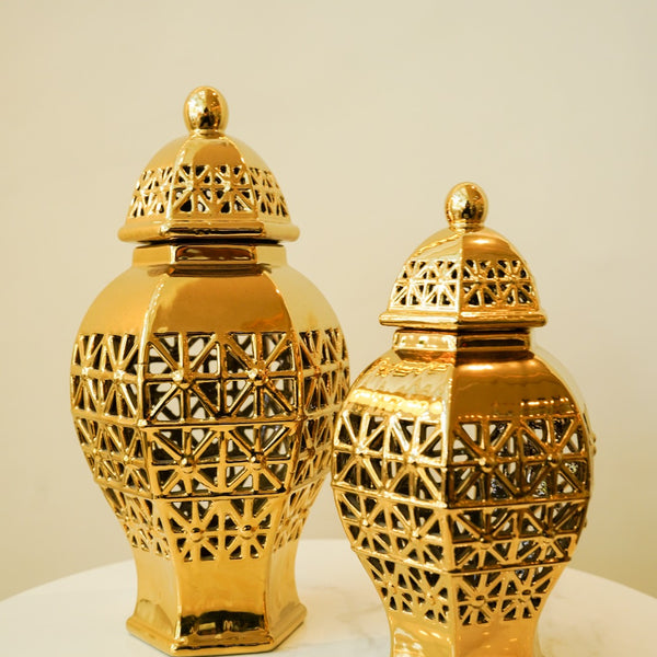 Hollow carved small candy jar set 2 pc
