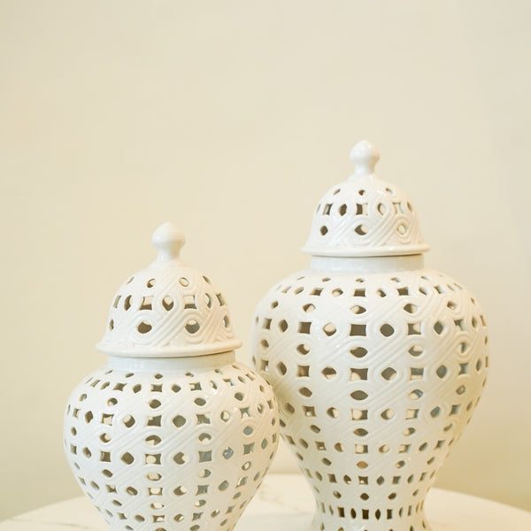 Hollow carved candy jar set 2 piece