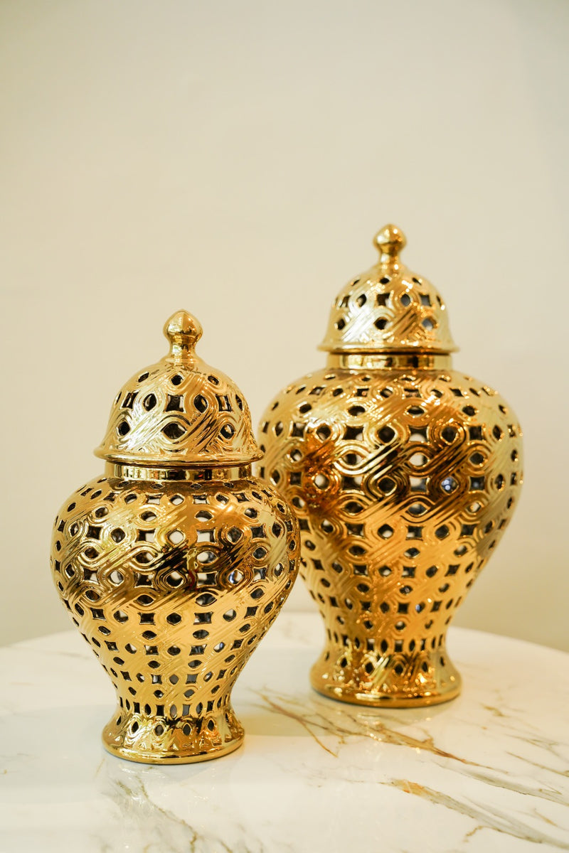 Hollow carved candy jar set 2 piece