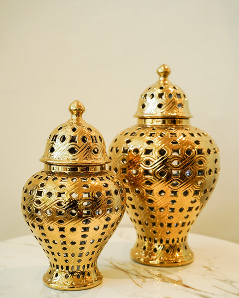 Hollow carved candy jar set 2 piece