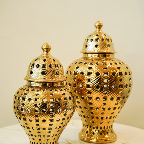 Hollow carved candy jar set 2 piece