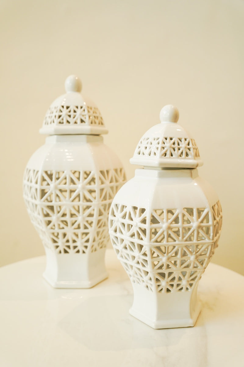 Hollow carved small candy jar set 2 pc