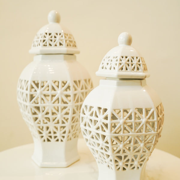 Hollow carved small candy jar set 2 pc