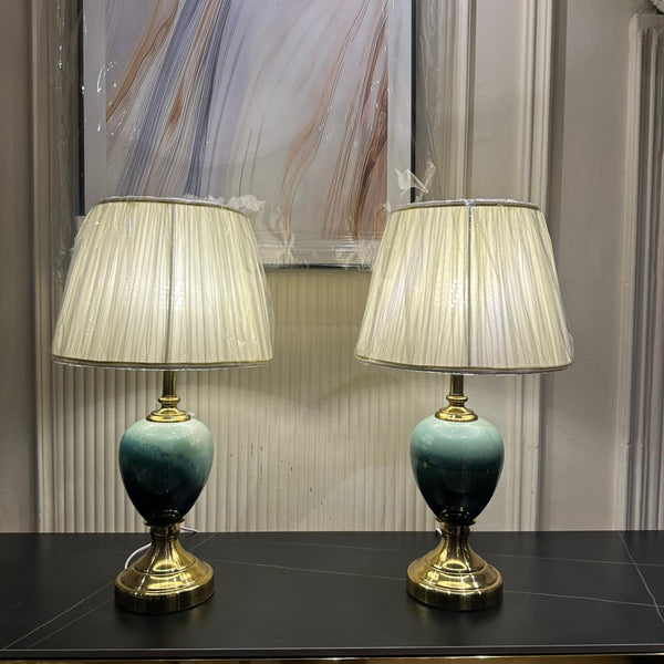 Emerald Glow Dual-Tone Lamp Pair