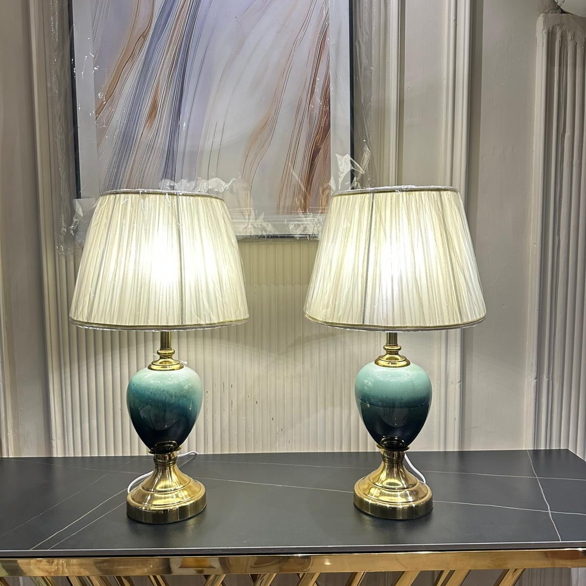 Emerald Glow Dual-Tone Lamp Pair