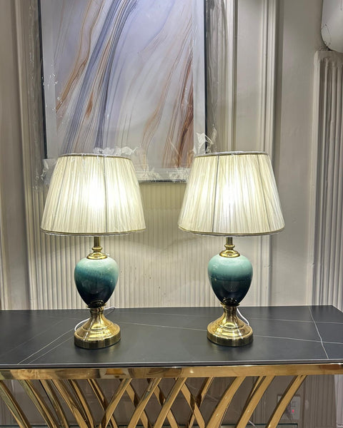 Emerald Glow Dual-Tone Lamp Pair