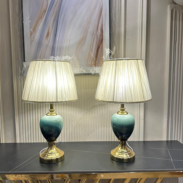 Emerald Glow Dual-Tone Lamp Pair