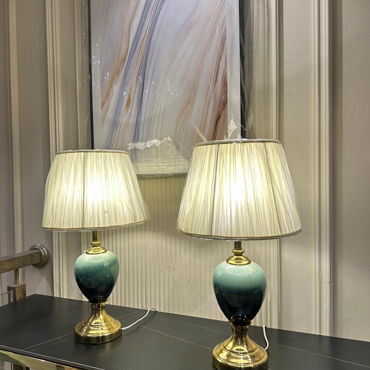 Emerald Glow Dual-Tone Lamp Pair