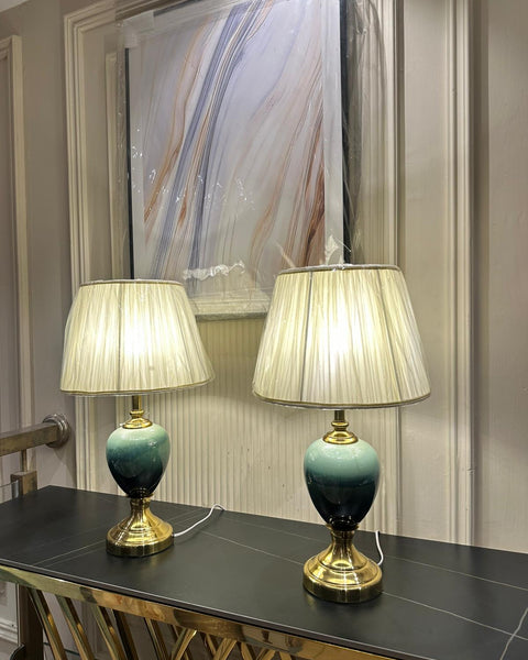 Emerald Glow Dual-Tone Lamp Pair