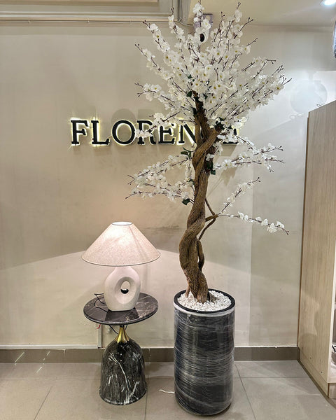 White blossom tree with black grp