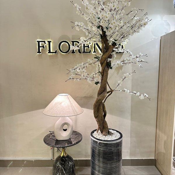 White blossom tree with black grp