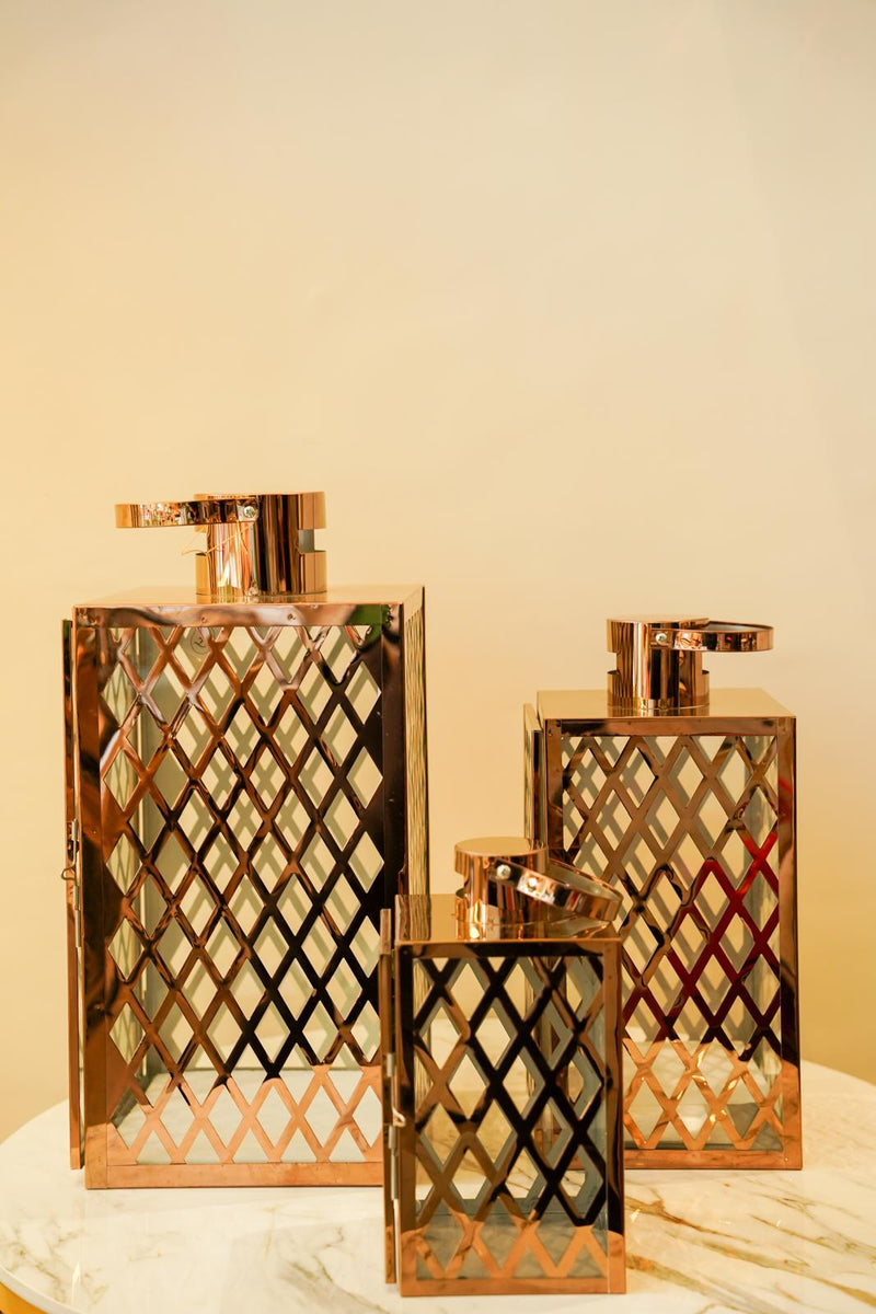 Rose Gold Lantern Cage Set