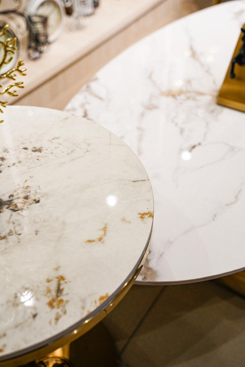 White marble oval centre table set