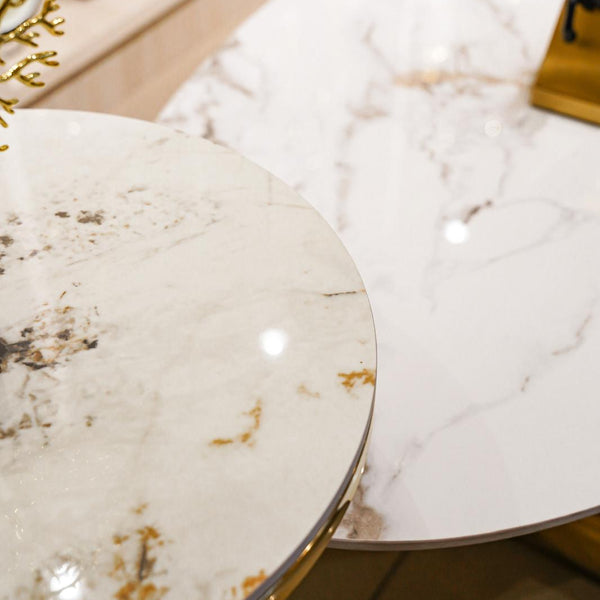 White marble oval centre table set