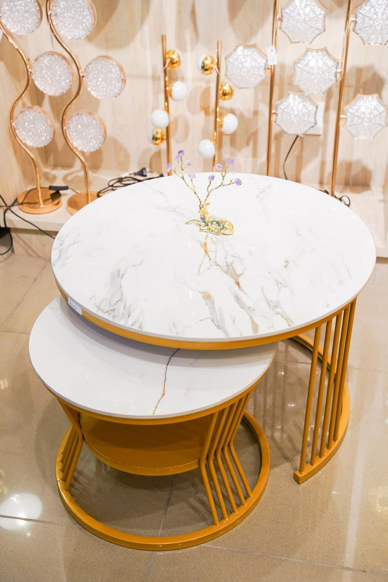 Layered Center Table with White Marble 2-Piece