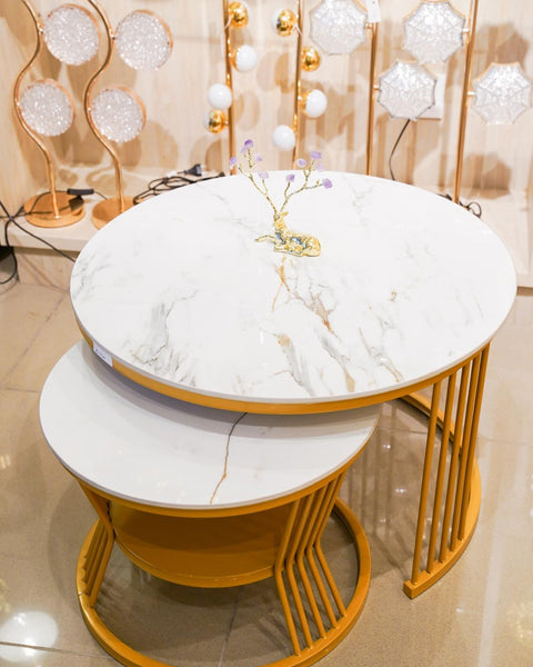 Layered Center Table with White Marble 2-Piece