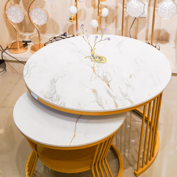 Layered Center Table with White Marble 2-Piece