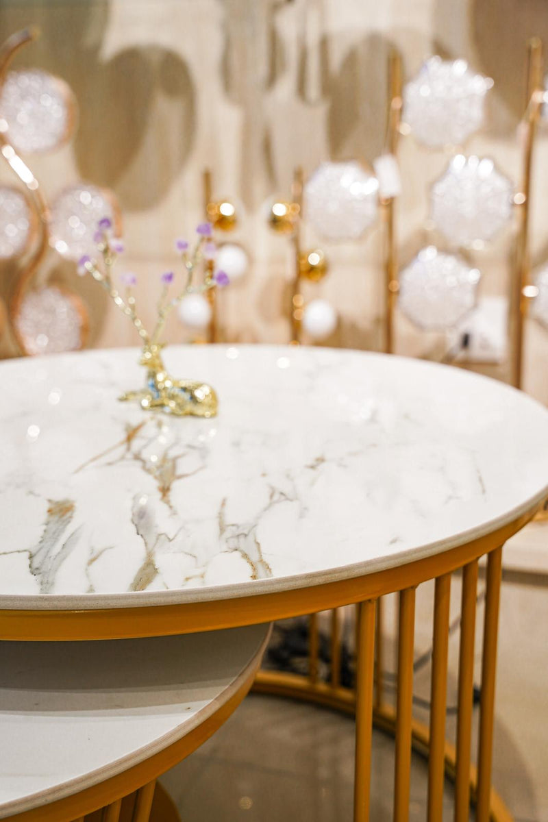 Layered Center Table with White Marble 2-Piece
