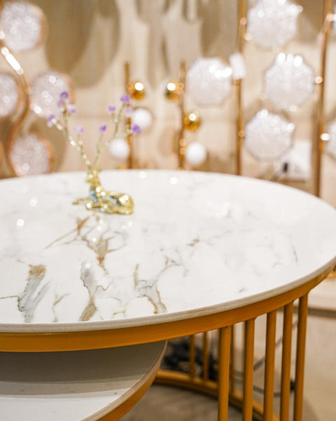 Layered Center Table with White Marble 2-Piece